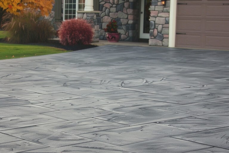 A Gray-Colored Stamped Concrete Driveway