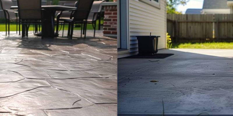 Separate Images of A Stamped Concrete (left) and Regular Concrete (right)