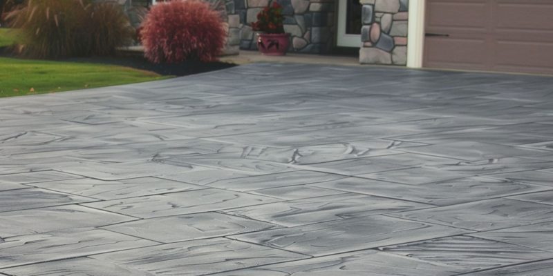 A Gray-Colored Stamped Concrete Driveway